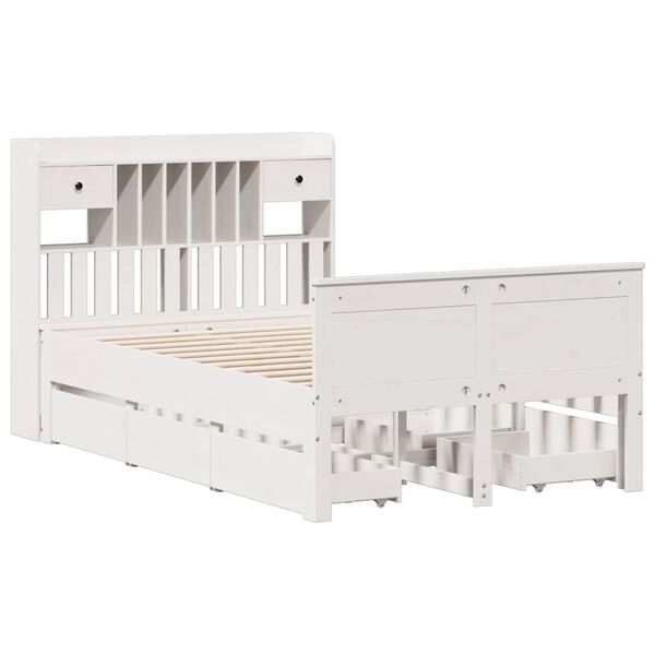 vidaXL Lit bibliothèque sans matelas blanc 135x190 cm bois pin massif