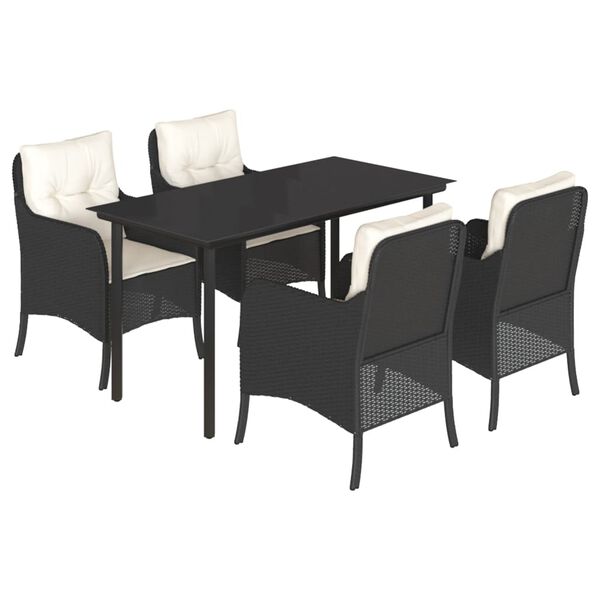 vidaXL Ensemble &agrave; manger de jardin coussins 5pcs Noir R&eacute;sine tress&eacute;e
