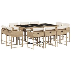 vidaXL Ensemble &agrave; manger de jardin et coussins 11 pcs beige poly rotin