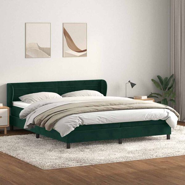 vidaXL Sommier &agrave; lattes de lit et matelas vert fonc&eacute; 180x210cm velours