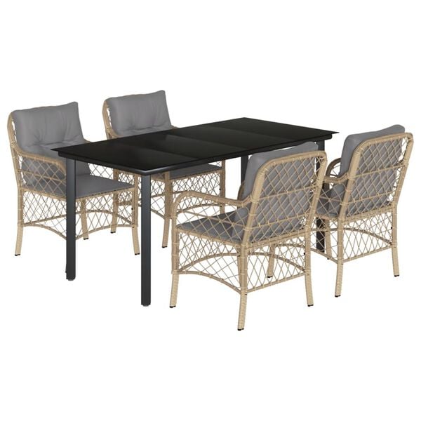 vidaXL Ensemble &agrave; manger de jardin coussins 5 pcs m&eacute;lange beige rotin