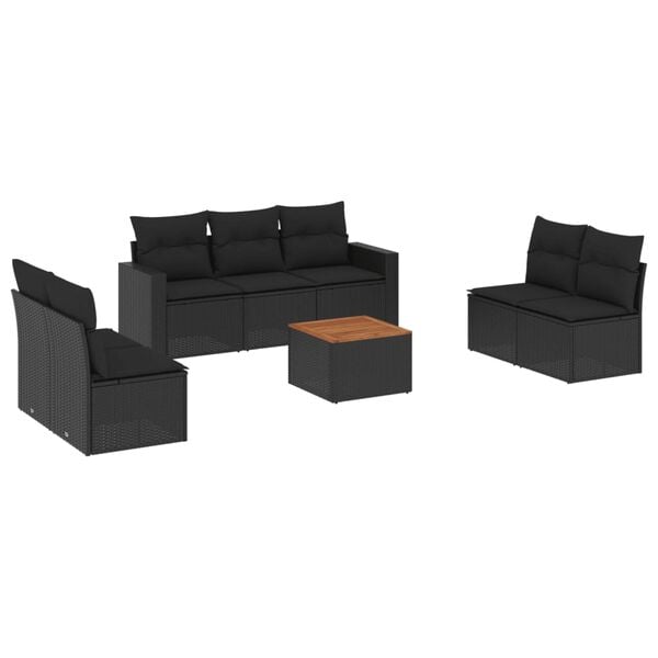 vidaXL Salon de jardin 8 pcs avec coussins noir r&eacute;sine tress&eacute;e