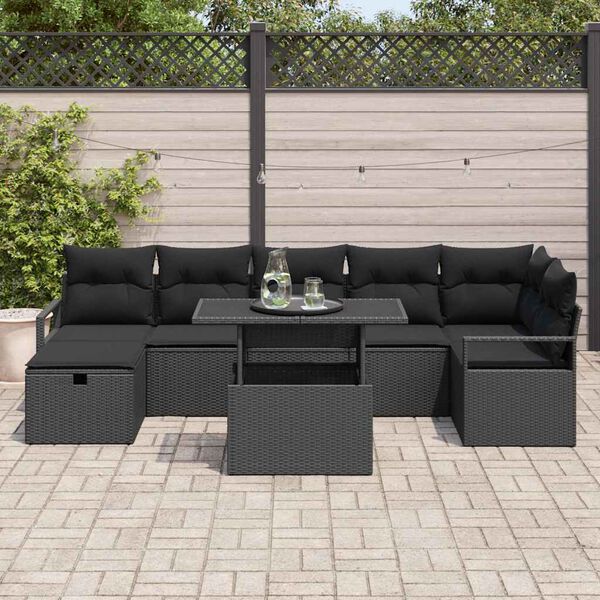vidaXL Ensemble de canap&eacute; de jardin avec coussin 8 pcs Noir Poly rotin