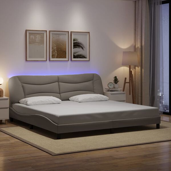 vidaXL Cadre de lit avec LED sans matelas Hvar taupe 200x200 cm tissu