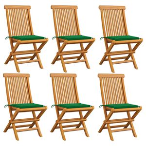 vidaXL Chaises de jardin et coussins vert lot de 6 Bois de teck massif