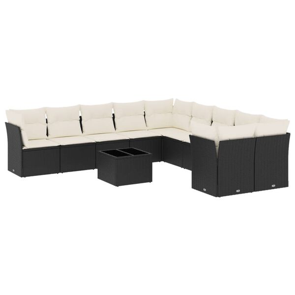 vidaXL Salon de jardin 11 pcs avec coussins noir r&eacute;sine tress&eacute;e
