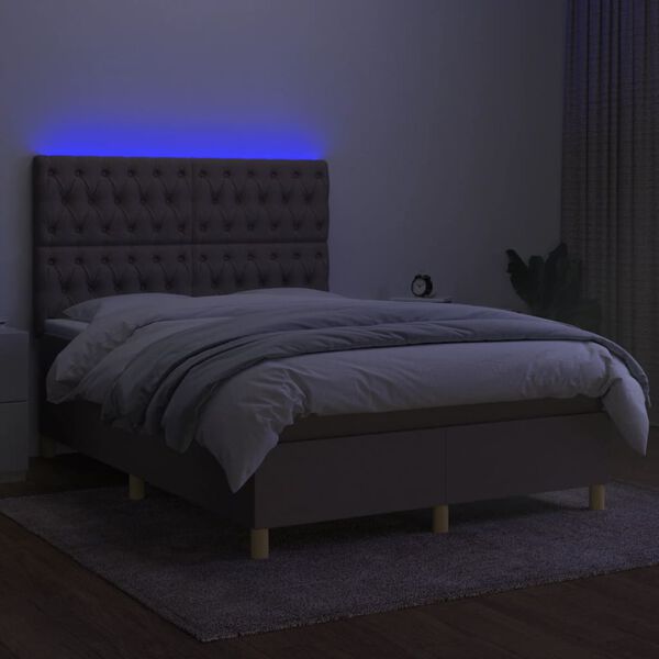 vidaXL Sommier &agrave; lattes de lit et matelas et LED Taupe 140x200cm Tissu
