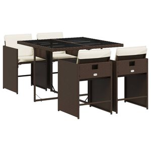 vidaXL Ensemble &agrave; manger de jardin 5 pcs et coussins marron poly rotin