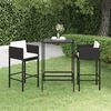 vidaXL Ensemble de bar de jardin 3 pcs et coussins Résine tressée Noir
