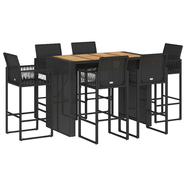 vidaXL Ensemble de bar de jardin 7 pcs sans coussins noir poly rotin