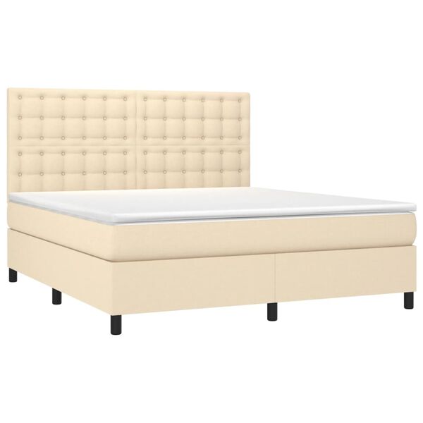 vidaXL Sommier &agrave; lattes de lit et matelas et LED Cr&egrave;me 180x200cm Tissu