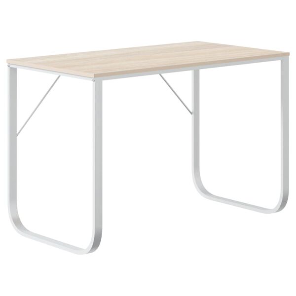 vidaXL Bureau d'ordinateur Blanc et chêne 110x60x73 cm Aggloméré