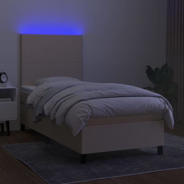 vidaXL Sommier &agrave; lattes de lit et matelas et LED Cr&egrave;me 80x200cm Tissu
