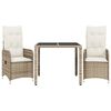 vidaXL Ensemble de bistro de jardin 3 pcs coussins beige poly rotin