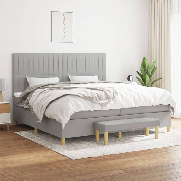 vidaXL Sommier &agrave; lattes de lit avec matelas Gris clair 200x200cm Tissu