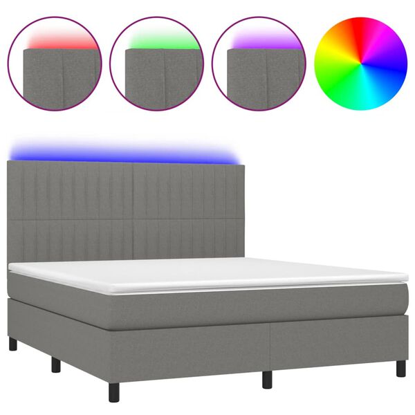 vidaXL Sommier &agrave; lattes de lit et matelas et LED Gris fonc&eacute; 160x200 cm