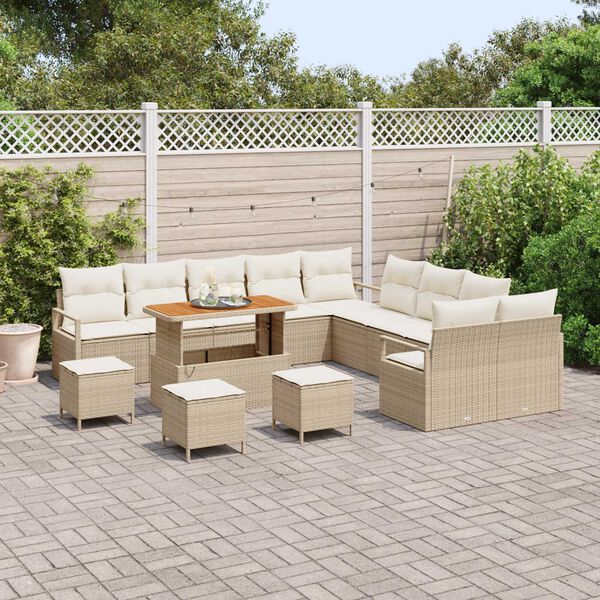 vidaXL Ensemble de canap&eacute; de jardin 14 pcs Beige Poly rotin