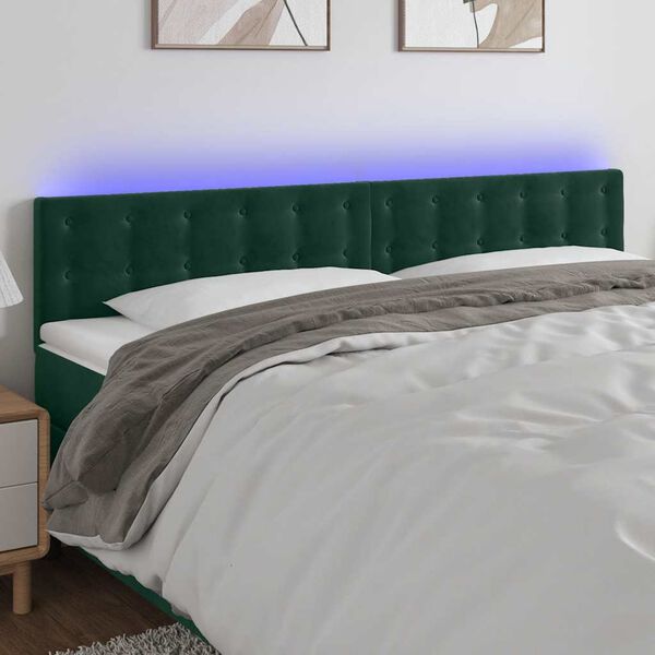 vidaXL T&ecirc;te de lit &agrave; LED Vert fonc&eacute; 160x5x78/88 cm Velours