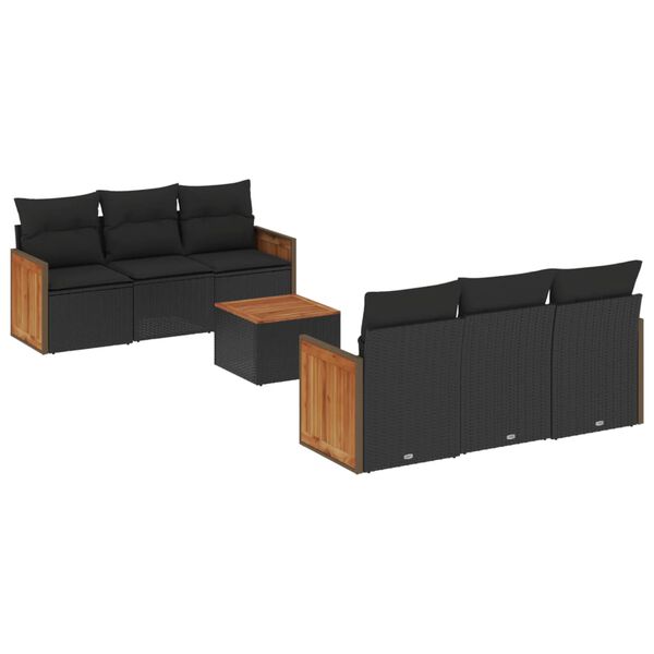 vidaXL Salon de jardin 7 pcs avec coussins noir r&eacute;sine tress&eacute;e