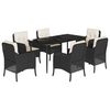 vidaXL Ensemble &agrave; manger de jardin coussins 7pcs Noir R&eacute;sine tress&eacute;e