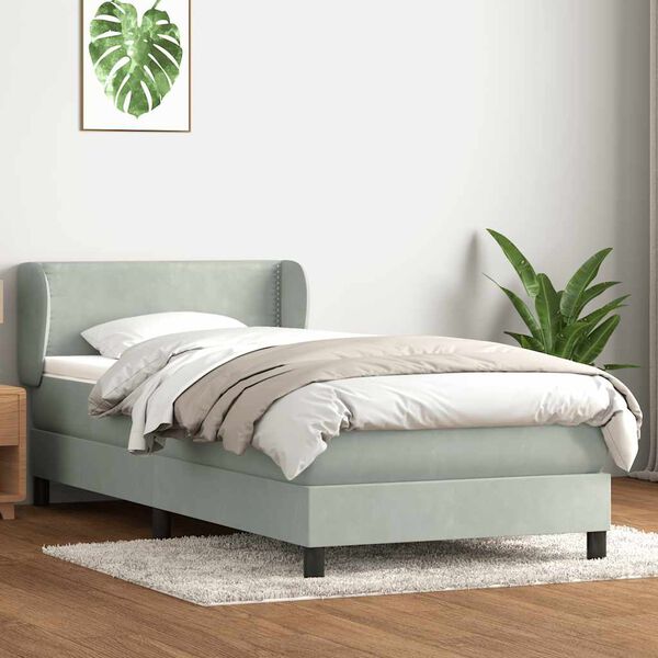 vidaXL Sommier &agrave; lattes de lit et matelas gris clair 90x220 cm velours