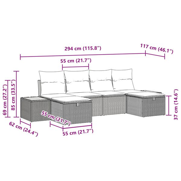 vidaXL Ensemble de canap&eacute; de jardin 6 pcs Noir 55 x 62 x 69 cm