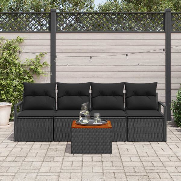 vidaXL Ensemble de canapé de jardin avec coussin 5 pcs Noir polyrotin