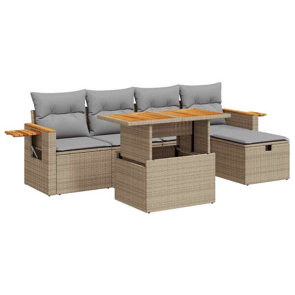 vidaXL Salon de jardin avec coussins 6 pcs beige r&eacute;sine tress&eacute;e