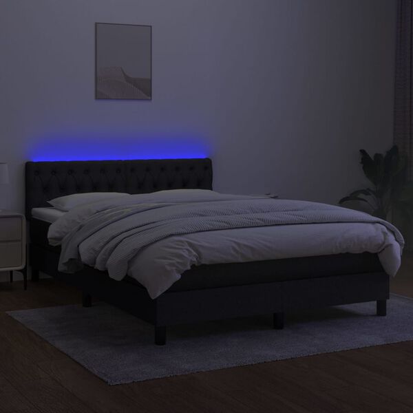 vidaXL Sommier &agrave; lattes de lit avec matelas LED Noir 140x190 cm Tissu
