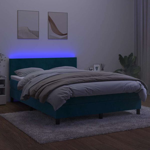 vidaXL Sommier &agrave; lattes de lit avec matelas LED Bleu fonc&eacute; 140x200 cm