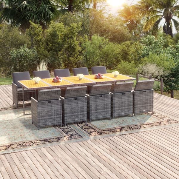 vidaXL Ensemble &agrave; manger de jardin coussins 11 pcs R&eacute;sine tress&eacute;e Gris