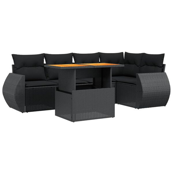 vidaXL Salon de jardin 6 pcs avec coussins noir r&eacute;sine tress&eacute;e