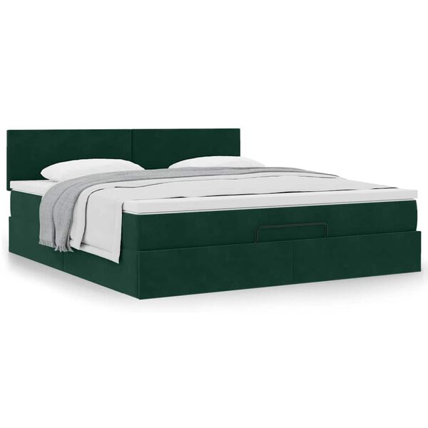 VidaXL Cadre de lit ottoman avec matelas vert fonc&eacute; 180x200 cm velours