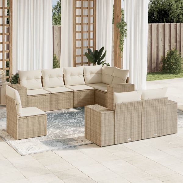 vidaXL Salon de jardin avec coussins 8 pcs beige r&eacute;sine tress&eacute;e