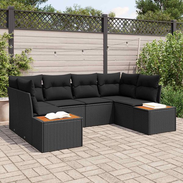 vidaXL Ensemble de canap&eacute; de jardin avec coussin 6 pcs Noir Polyrotin
