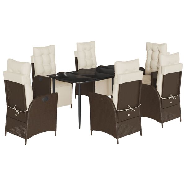 vidaXL Ensemble &agrave; manger de jardin et coussins 7 pcs marron rotin