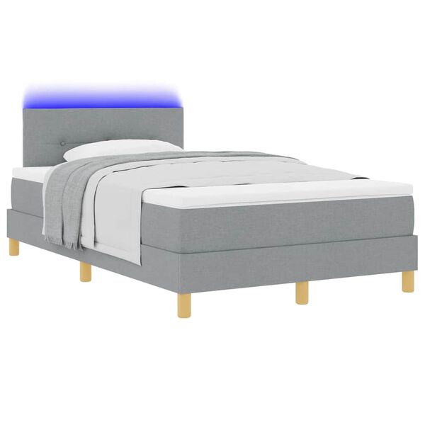 vidaXL Lit &agrave; ressort LED avec matelas Gris clair 120 x 200 cm tissu