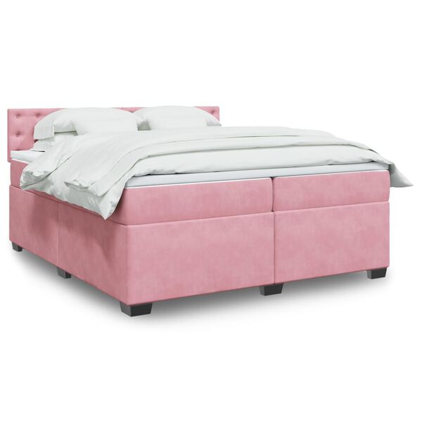 vidaXL Sommier &agrave; lattes de lit avec matelas Rose 200x200 cm Velours