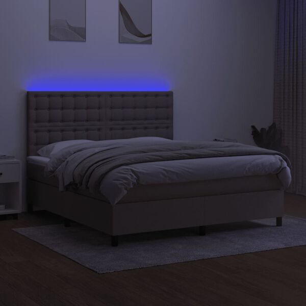 vidaXL Sommier &agrave; lattes de lit et matelas et LED Taupe 160x200cm Tissu