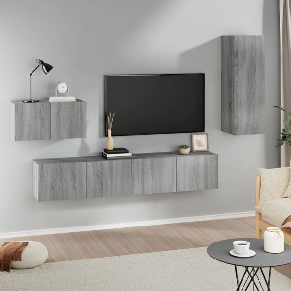 vidaXL Ensemble de meubles TV 4 pcs Sonoma gris Bois d'ing&eacute;nierie