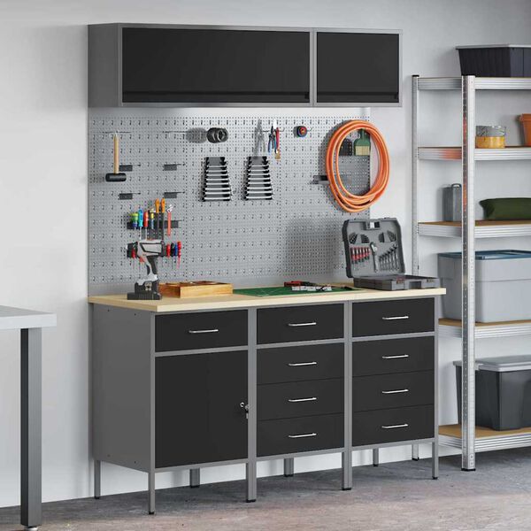 vidaXL Ensemble de placards de travail avec tiroir 8 pcs Noir