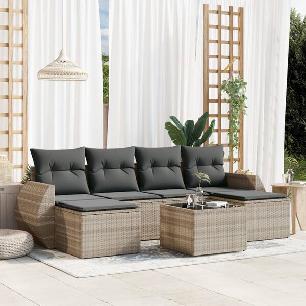 vidaXL Salon de jardin avec coussins 7 pcs gris clair r&eacute;sine tress&eacute;e