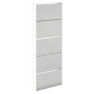 vidaXL Meuble &agrave; chaussures 5 &eacute;tag&egrave;res et miroir 63x17x169,5 cm Blanc