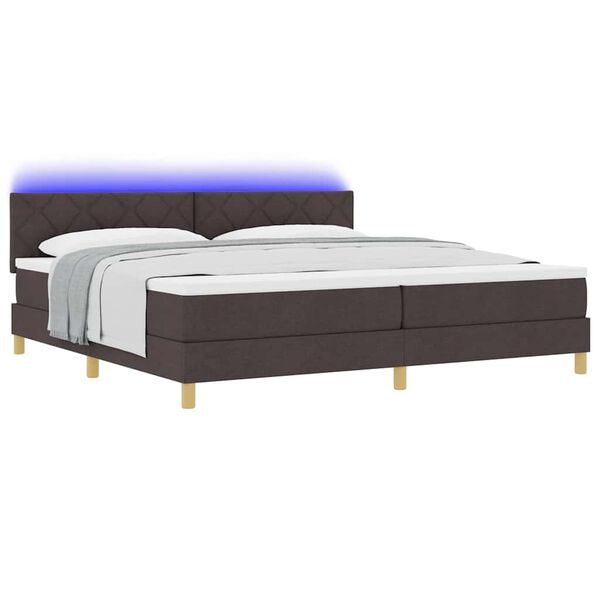 vidaXL Lit &agrave; ressort LED avec matelas Marron fonc&eacute; 200 x 200 cm tissu