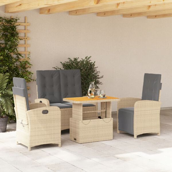 vidaXL Ensemble &agrave; manger de jardin coussins 4 pcs beige r&eacute;sine tress&eacute;e
