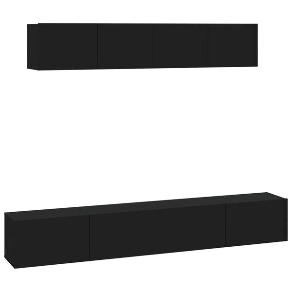 vidaXL Ensemble de meubles TV 4 pcs Noir Bois d'ing&eacute;nierie