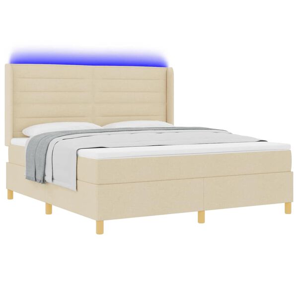 vidaXL Lit &agrave; ressorts avec matelas avec LED Cr&egrave;me 180 x 200 cm tissu