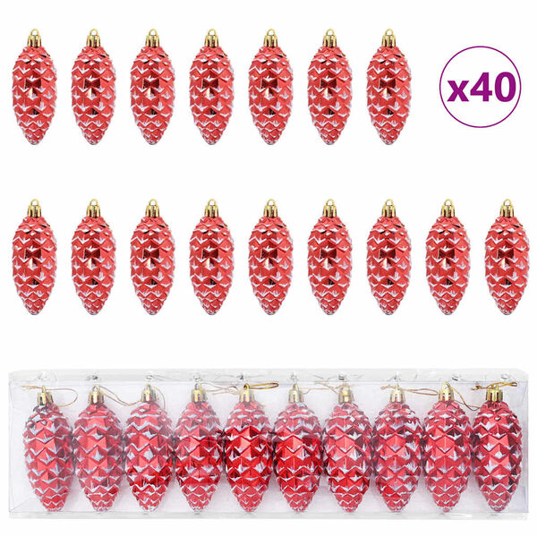 vidaXL Boule de Pomme de Pin de No&euml;l 40 pcs Rouge Plastique