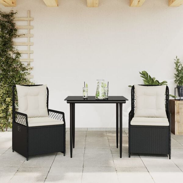 vidaXL Ensemble &agrave; manger de jardin avec coussins 3 pcs Noir