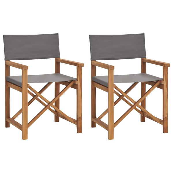 vidaXL Chaises de metteur en sc&egrave;ne lot de 2 Bois de teck massif Gris